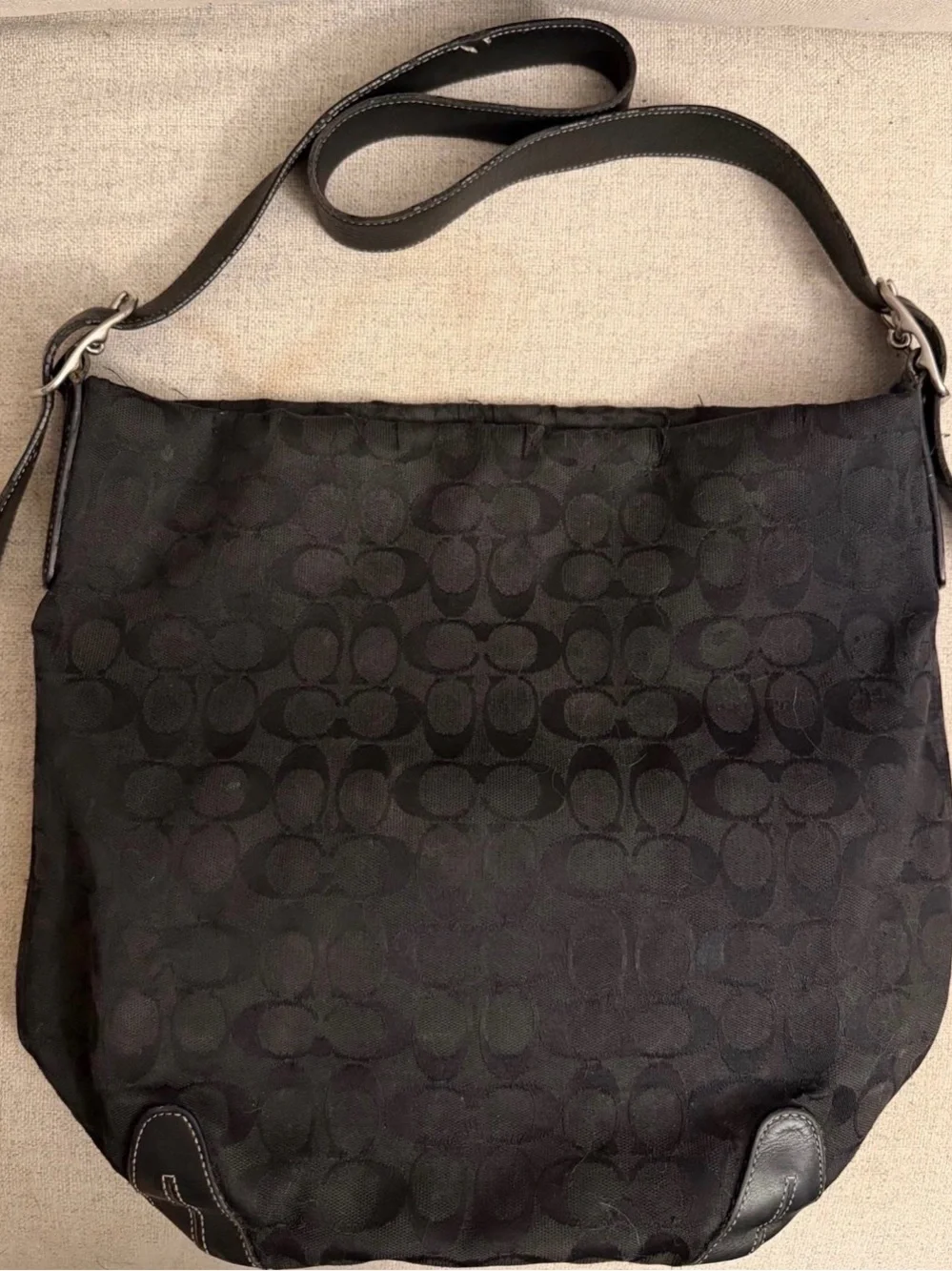 Coach Black Signature Print Hobo Bag
